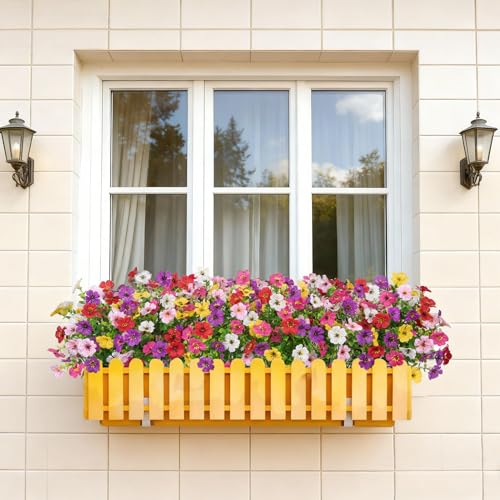 Image of Bassion 24 Bundles Artificial Flowers for Outdoors Fake Flowers, Mixed | UV resistant, silk flowers, realistic faux plants for outdoor planter, window box porch patio garden home outside decor