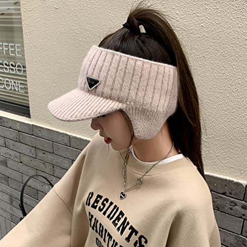 Image of Open Beanie with Earflaps Visor Brim Bun Ponytail Winter Golf Tennis Hats Women