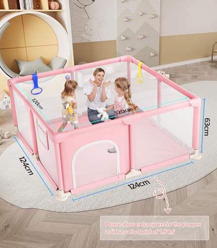 Image of Dripex Baby Playpen, 50 inchx50 inch Small Play Pen for Babies, Pink | Breathable Visible Mesh, Anti-Fall Design, Easy Setup, Indoor /Outdoor Use