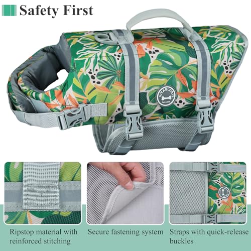 VIVAGLORY Rip Stop Dog Life Jacket, Buoyancy Aid with Handle, Buoyancy for Doggy Dog Life Jacket for Swimming & Boating, XXS, Floral - Image 3