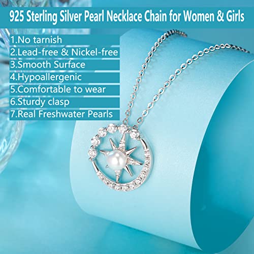 Nonnyl Pearl-Necklace-Compass-Gift For Wife - Fine Jewelry Women Wedding Anniversary, Sterling Silver S925 Pendant Christmas Mothers Day Gifts Girlfriend Birthday Gifts For Her, Girls Necklaces For Daughter Valentines Day #TOP1