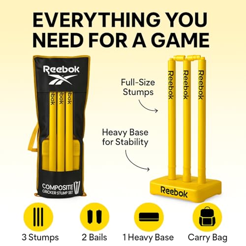 image for Reebok Cricket Stump Set with Bails – Heavy Base, Premium Carry Cove