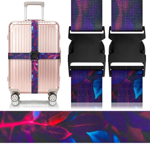 Image of Gutsdoor 2 Pack Luggage Straps for Suitcases, Adjustable Travel Belt, Suitcase Straps with Dual Lock, Quick Release, Over Handle, Luggage Connector Straps & Bright Luggage Belt. (Midnight Leaf)