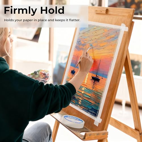 JusArt Künstlerklebeband für Aquarellpapier, 12,7 mm breit, 61 m lang, weißes Klebeband zum Abkleben, Zeichnen und Malen, säurefrei, schwach klebend