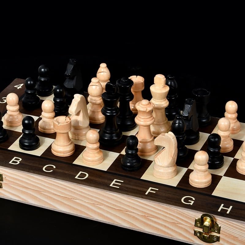 Jeu de Dames en Bois Classique 3 en 1, Backgammon échecs | For les voyages en famille, ensemble de jeu pliant en bois for enfants et adultes(39*39cm)