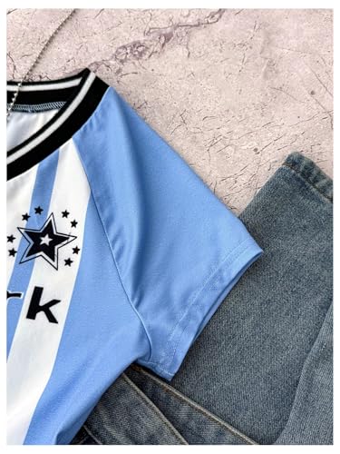 SweatyRocks Girl's Striped Short Sleeve Jersey Shirts V Neck Number Graphic Tees Summer Tops4