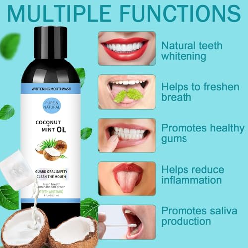 Lxitian Natürliches Kokosöl Mundspülung mit Pfefferminzöl, Mundziehöl für frischen Atem, Zahnaufhellung und gesünderes Zahnfleisch, 8 Fl.oz, Alkoholfrei, Fluoridfrei, Tierversuchsfrei – Bild 4