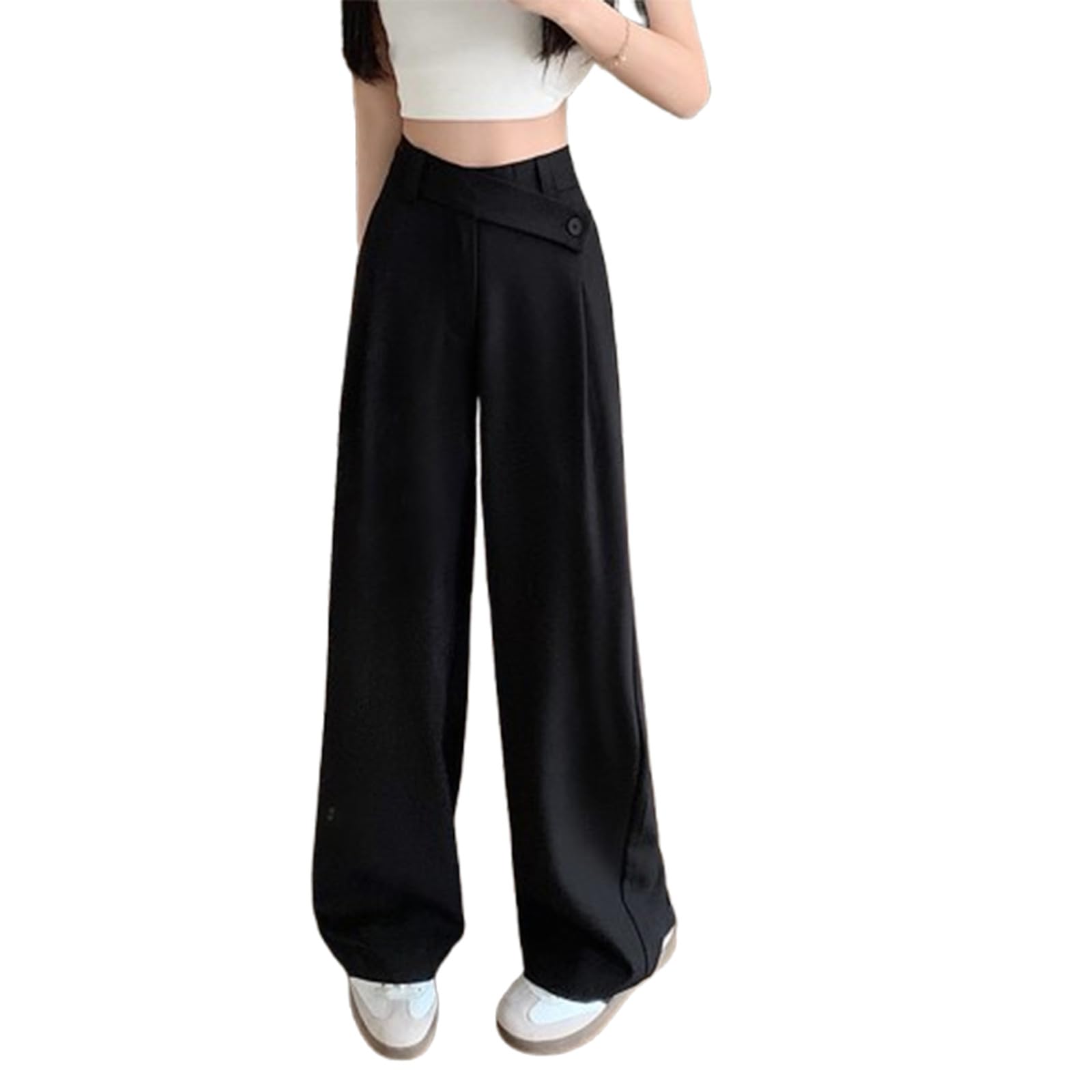 Womens Wide Leg Pants Elastic High Waisted Trendy Casual Palazzo Pants 2024 Office Work Business Trousers with Pockets Black
