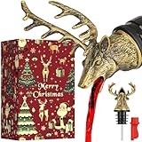 LKKCHER Weinpoure und Stopfen in Weihnachtsverpackung, Hirschjagdgeschenke für Jäger, Frauen, Männer, Hirschweinbelüfter, Ausgießer, Bronze, mit Weihnachtsverpackung und Weihnachtskarte