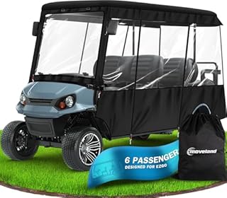 moveland 6 Passenger Golf Cart Driving Enclosure - Heavy Duty Golf Car Rain Cover for EZGO 118" Roof - Upgraded Stronger Door Zipper for Golf Cart Outdoor Enclosure