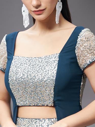 Image of Miss Chase Women's Embellished Square Neck Short Sleeves Waist Band Pocketed Tiered Maxi Co-Ord Set with Pocket
