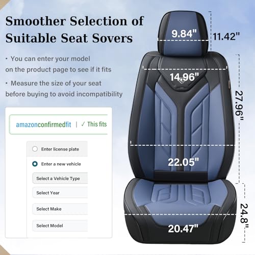 Image of Coverado Seat Covers, Car Seat Covers Front Seats, Leather Seat Covers for Cars, Automotive Seat Covers Car Seat Protector Car Seat Cushion Universal Fit for Most Sedans SUV Pick-up Truck(Black&Blue)