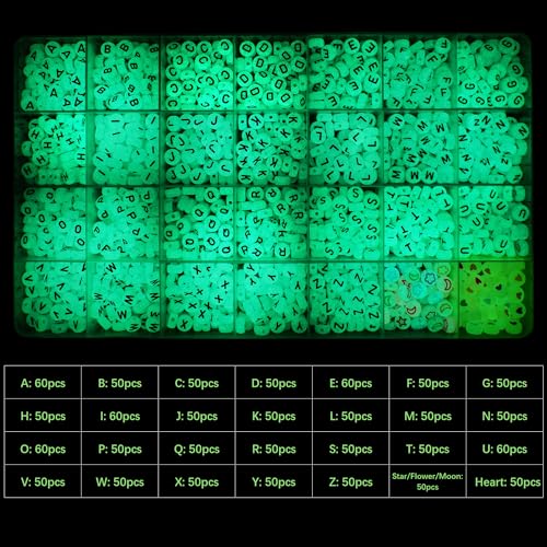 Image of Melius Acrylic Glow in the Dark Letter Beads, Glowing, 4x7mm, 1450 Pcs