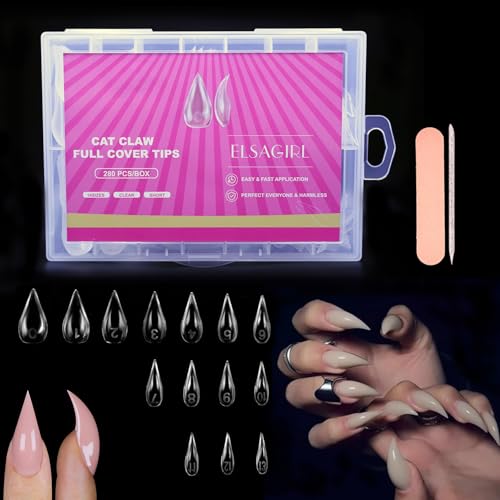 280 Pcs Cat Claw Short Curved Stiletto Nail Dual Forms for Poly Gel Extension of 14 sizes 3D Eagle Hawk Curve Sculptural Acrylic Nails Reusable Full Cover Molds Nail Art Design