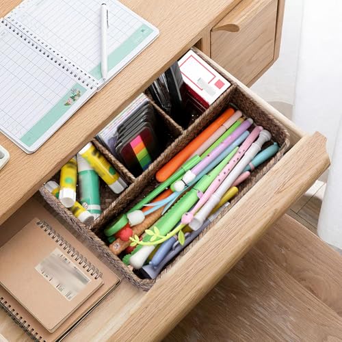 Cesta de mimbre tejida con 4 compartimentos BTSKY para organizar encimeras y estantes de baño 7