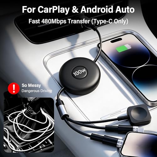 100W Retractable Multi Charging Cable for Apple Watch Charger,Dual USB C - image 8