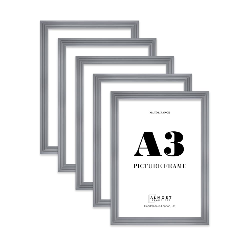 A3 Picture Frame, Display A3 Pictures (29.7 x 41.9cm) - Scandi Grey Classic 42mm Edge Gallery Wall - 5 Pack