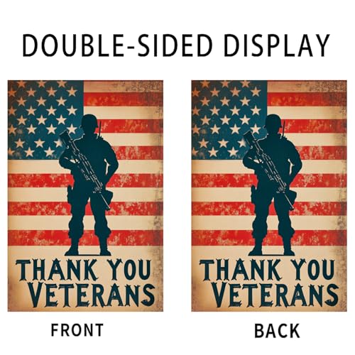 Image of Nuxovilar Thank You Veterans Garden Flag Soldier 12x18 Polyester | Patriotic Flag, Military Banner thank you veterans flag, soldier silhouette lawn, patio, porch (Soldier Salute)