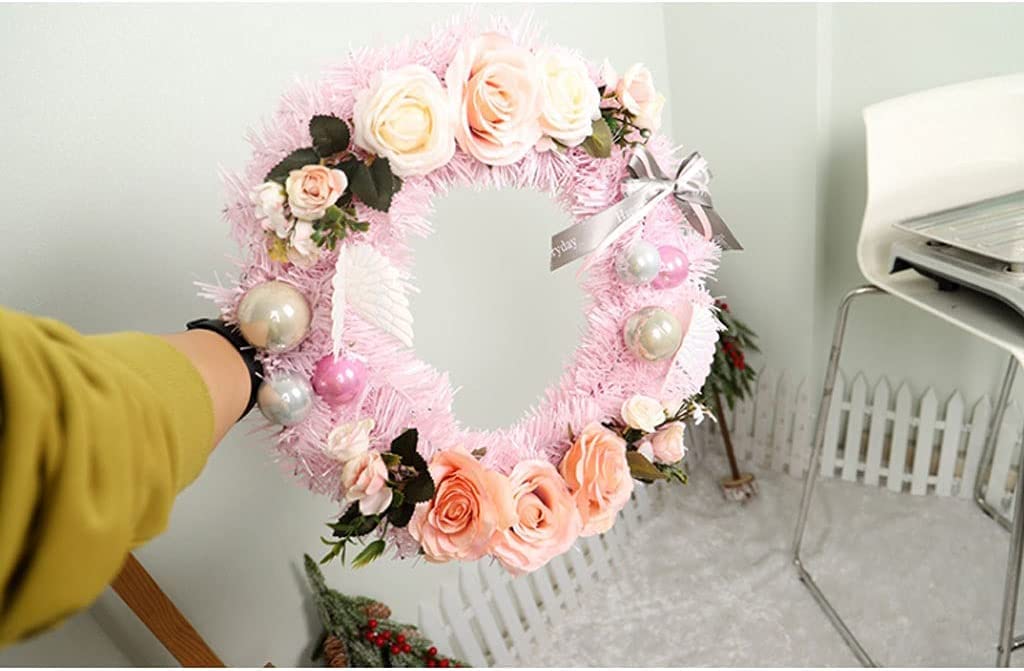 OLOTU Corona de Navidad Guirnalda de Navidad Guirnalda de Flores Rosas Artificiales Guirnalda de Puerta de 40 cm con Decoraciones Mixtas para Decoraciones de guirnaldas de Navidad Regalo