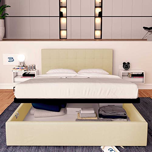 Baldiflex Einzelbett mit Aufbewahrungsbox Dublin aus Kunstleder, Lattenrost für Einzelbetten 180 x 200 cm, elegantes Kopfteil, cremefarben – Bild 3