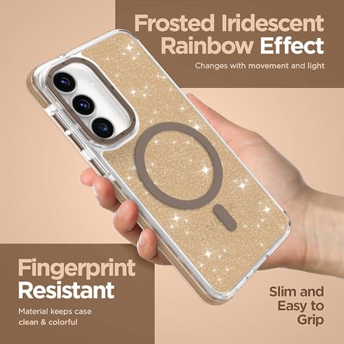 Image of Magnetic Case for Samsung Galaxy S25 FE 5G [Compatible with Magsafe] [Bling Glitter Fluorescent Design] [1 Screen Protector] Slim Translucent Matte Case for Galaxy S25 FE 5G 6.7 inch, Desert