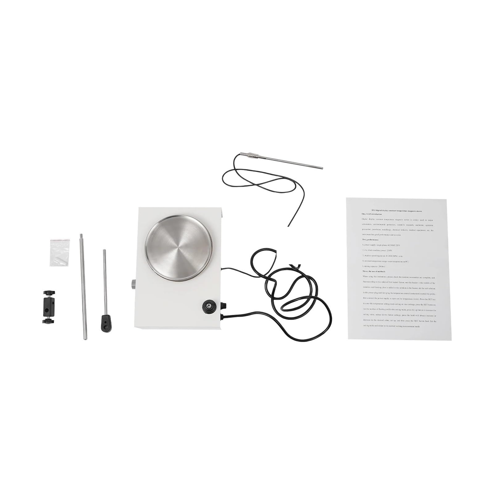 Agitador magnético digital de 250 W, mezclador de placa calefactora de sobremesa for laboratorio, gran volumen, acero inoxidable 304, 0-2000 rpm Múltiples usos