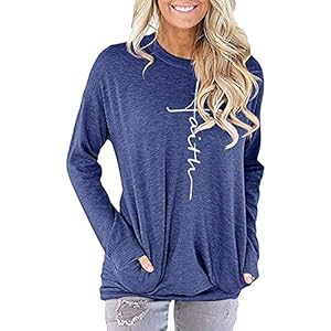 Mansy-Womens-Summer-Casual-Letter-Printed-Tshirts-Short-Sleeve-and-Long-Sleeve-Graphic-Tees-Tops-Sweatshirt-Pockets Mansy Women's Faith Sweatshirt Loose Fit Long Sleeve Crewneck Christian Letter Print Tunic Tops with Pocket