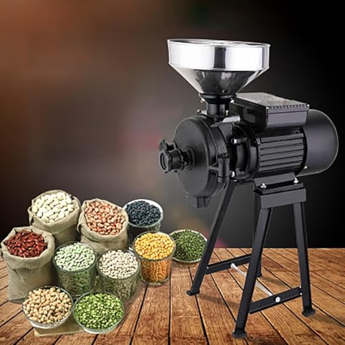 Image of Grain Grinder Mill Electric Wheat Corn Mills Commercial and Home Dry Grain Milling Machine with Funnel for Rice Cereals Spices Beans,1500W,1400r/m, Adjustable Thickness and Input Material Speed