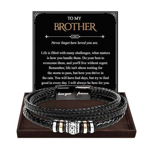 To My Brother Bracelet, Birthday Gifts For Brother Bracelet With Message Card And Box, Man Gifts From Mom And Dad, Inspirational Gift For Men On Birthday Graduation Christmas Anniversary