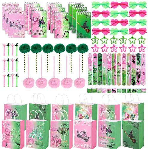 MEPIG 84 Pcs Pink and Green Witch Party Favors Wicked Party Favor Goodie Bag Stuffers with Sunglasses Ballpoint Pen Princess Witch Themed Birthday Party Supplies