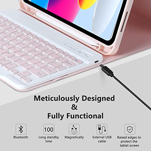 Image of MMK for iPad 11th 10th Generation Case with Keyboard (2022, 10.9 inch), Wireless Detachable Keyboard, with Pencil Holder for iPad 11 inch (A16 2025), 10th Gen (10.9 Inch 2022) Pink