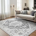 GENIMO Washable Large Grey Rug 160x230cm for Living Room,Soft Durable Non-Slip Short Pile Carpet, Easy to Clean for Dining Room & Home Office