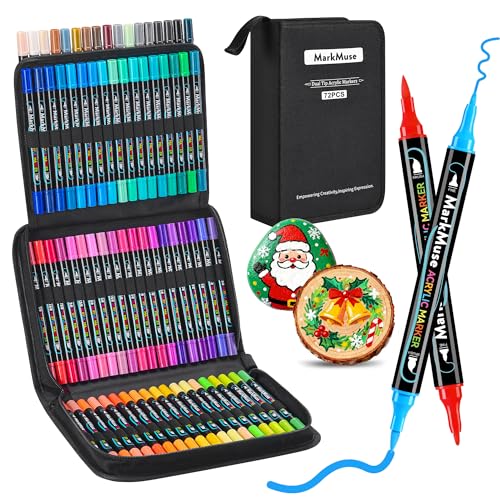 MarkMuse 72 Colores Rotuladores Acrilicos, Rotuladores Doble Punta, Acrylic Markers para Pintar Permanentes de Colores,Cerámica, Vidrio, Madera, Tela, Lienzo y Metal