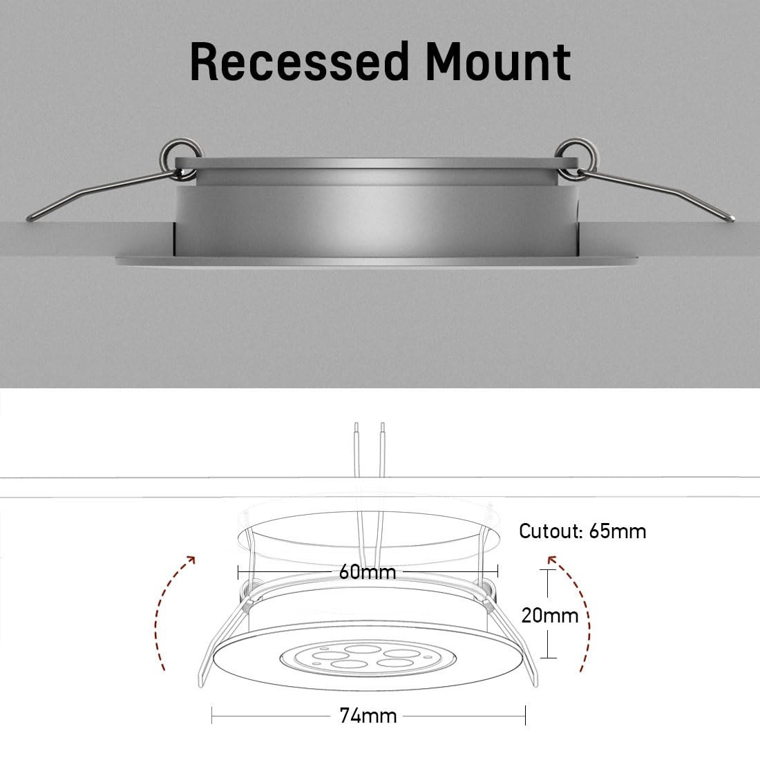 acegoo 2 x Faretti LED da Incasso 12V Camper Barca Orientabile 70° Downlight Soffitto Plafoniera per Roulotte Furgone Cucina Cartongesso, Angolo del fascio di 35° Alluminio completo(Argento 3000K)