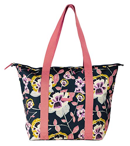 Insulated Portable Cooler Bag Large Capacity, Blue Floral Beach Cooler, Collapsible Soft Thermal