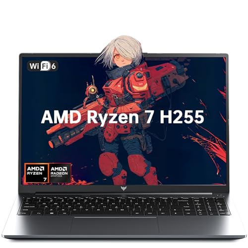 MALLRACE 16Inch Gaming Laptop, AMD Ryzen 7 H255 (8C/16T, Beat R9 6900HX,up to 4.9GHz) 16GB DDR5 RAM 512GB SSD Computer with Radeon 780M,Type-C, WiFi-6, 50.82Wh Battery,Backlit Keyboard for Business