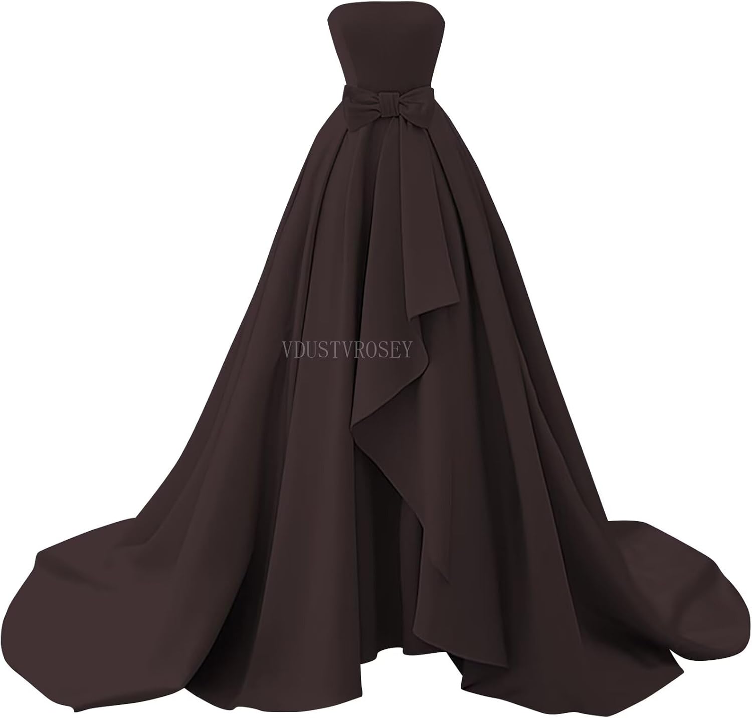 Strapless Satin Ball Gown Dresses for Women Corset High Waist Bow Gowns A Line Ruffles Ballgown with Train