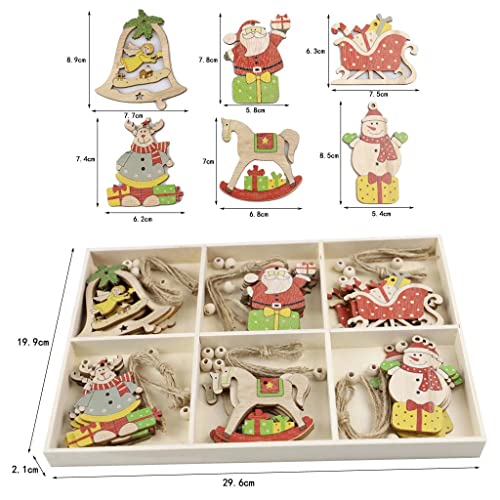 Wooden Christmas Ornaments Set Of 30Pcs, Xmas Hanging Decorations Santa/Bell/Elf/Snowman Chips Tree Ornaments Diy Accessories For Christmas #TOP1