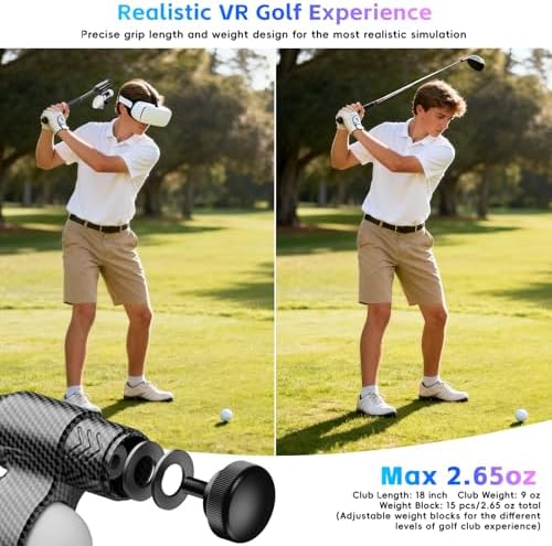 HackFission VR Golf Club Attachment Compatible with Meta Quest 3/3S, Golf Simulator with Double Lock, Non-Slip Grip, Precision Tracking & Adjustable Weight, VR Accessories for Right Controller - 4