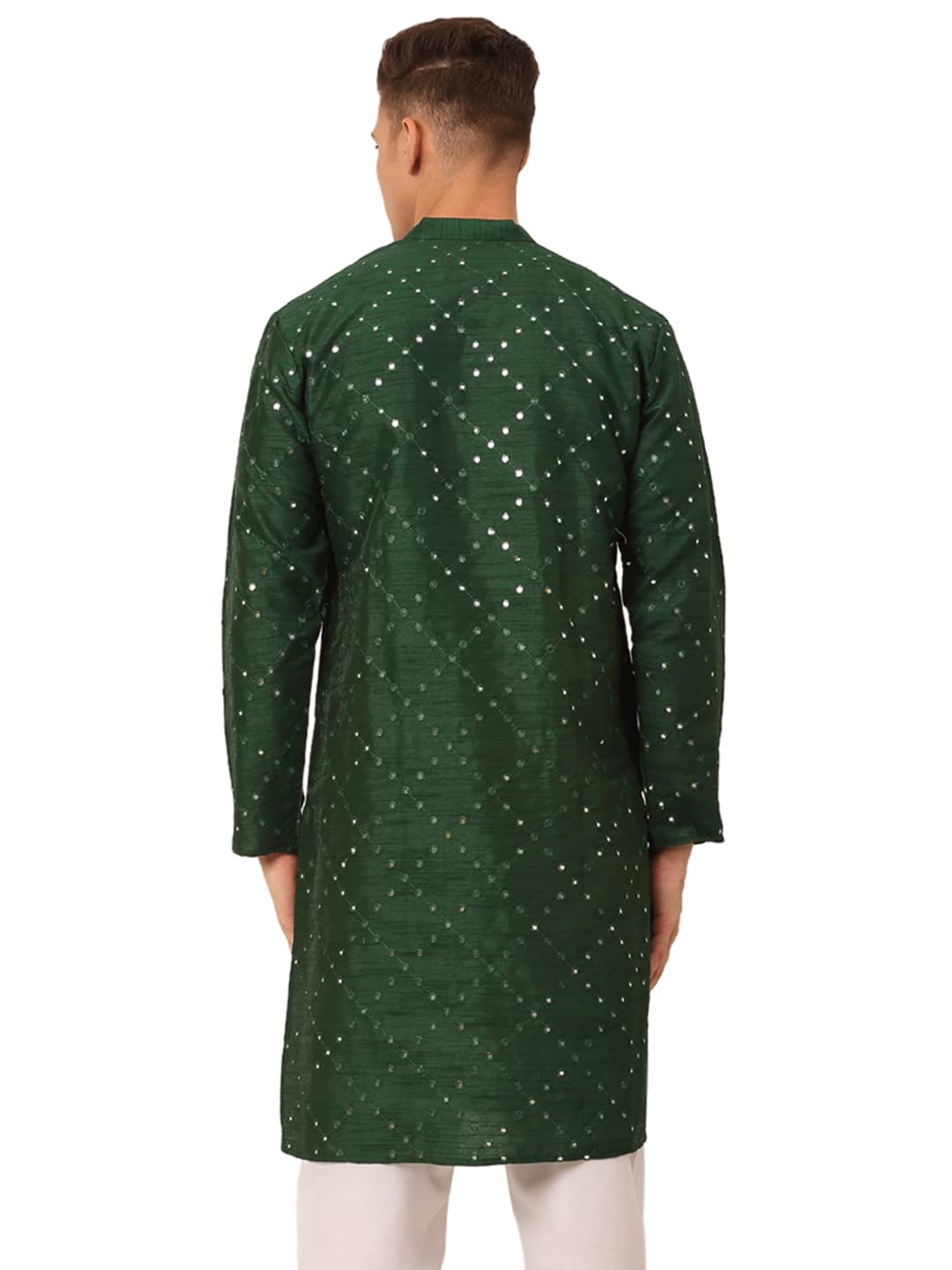 Jompers Men's Dupion Silk Embroidered Kurta Only (Green,Xl)