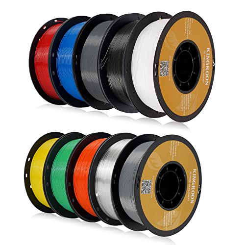 Image of Kingroon PLA 3D Printer Filament, 10 Rolls, Dimensional Accuracy + /- 0.02 mm, 1kg Spool(2.2lbs), 1.75 mm,10KG Ten Colors Black White Grey Red Blue Green Orange Transparent Silver Yellow