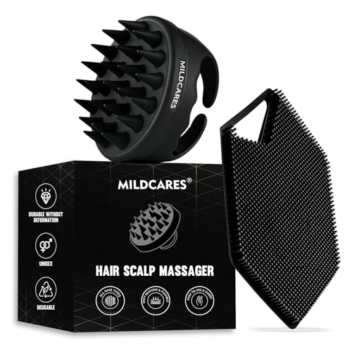Image of MildCares Silicone Body Scrubber & Scalp Massager for Men & Women | Cleanses, Exfoliates & Removes Dead Skin | Super Soft Silicone Bristles for Both Body and Hair | Soft Bristles for Skin & Scalp Cleansing - Set of 2