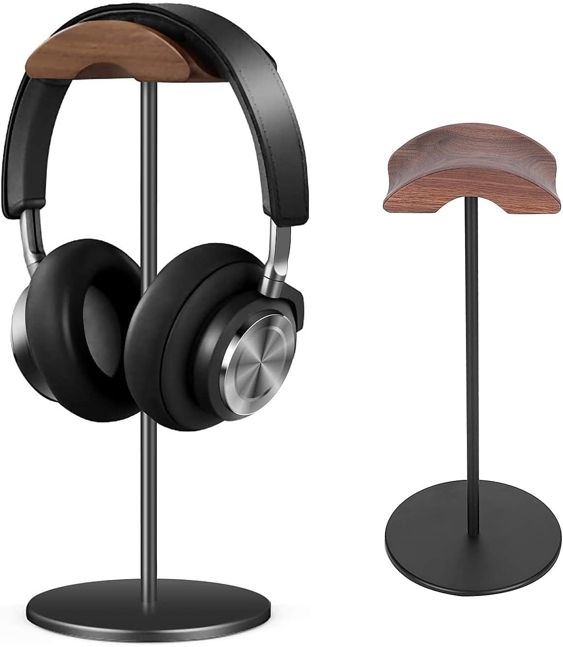 Jcurycke Headset Stand with 6.5cm Wide Walnut Wood Headrest,Headphone Holder Desk Removable with Solid Heavy Base,Headset Holder for Over Ear and Gaming,Headphone Stand Suitable for Table
