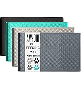 Silicone Dog Cat Food Mat, Waterproof Slip Resistant Raised Edge Pet Feeding Mats, Pet Bowl Mat A...