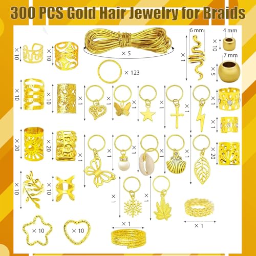 300 Piezas Accesorios de Joyas de Cabello Doradas para Trenzas miniatura 2