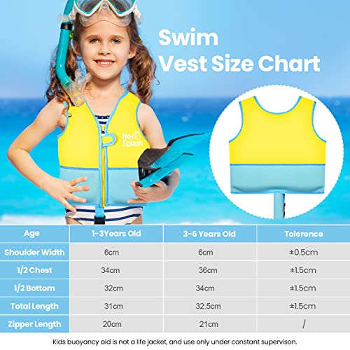 Kids Swim Vest Neoprene Swimming Aid with Adjustable Safety Strap for Age 1-3 and 3-6 (KS-GB, 1-3)