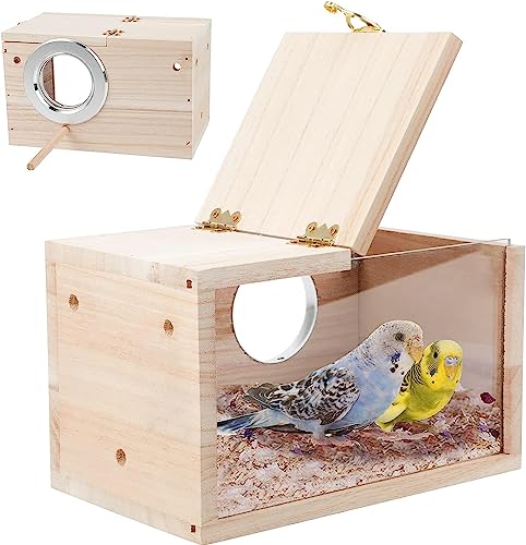 Parakeet nesting boxes, clear birdhouse cages, natural wooden breeding boxes for parrots, parakeets, parrot lovebirds, budgies and other small birds (Small)