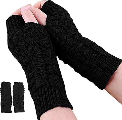 Andiker Gants d'hiver sans doigts pour femme avec trou pour le pouce, Noir , taille unique Cover