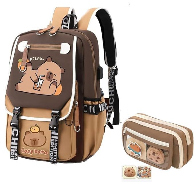 Image of Lushandy Capybara Backpack, Cute Capibara Backpacks Kawaii Kapibara Stuff Large Cartoon Capybara Bag Ita Bag