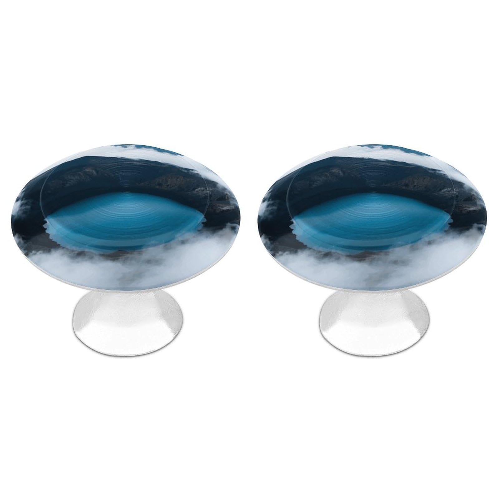 Fodpand White 2 Pack Cabinet Knobs 1.1 Inch Single Hole Drawer Pulls Handles Decorative Volcanic Crater Lake Furniture Knobs For Dresser Kitchen Bathroom Cupboard Wardrobe Vanity Closet Door Hardware